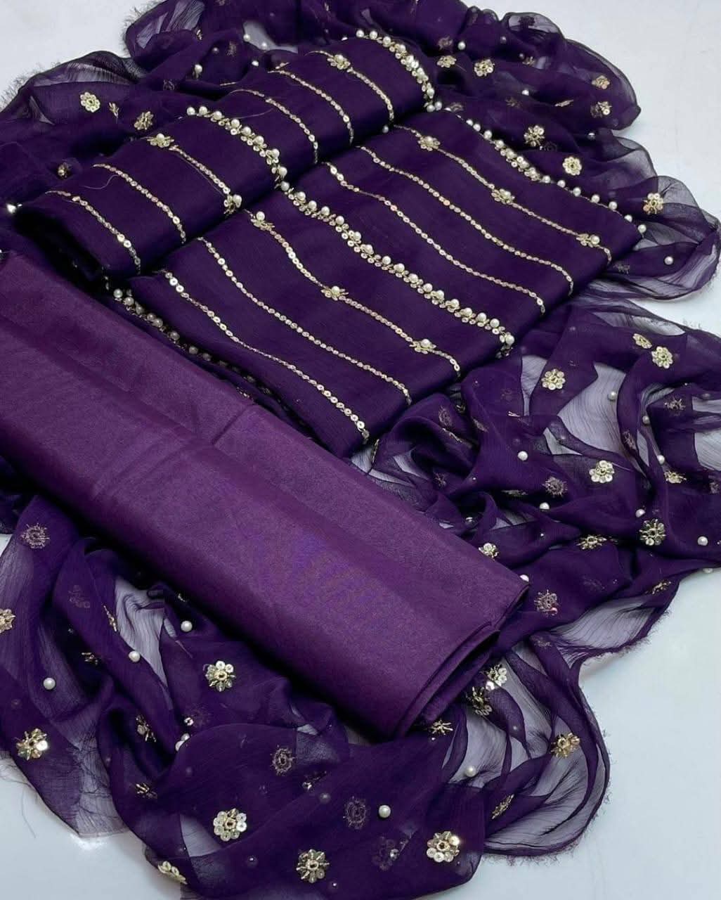 New Heavy Embroidery pearl With Beats Indian Chiffon Banarsi Collection