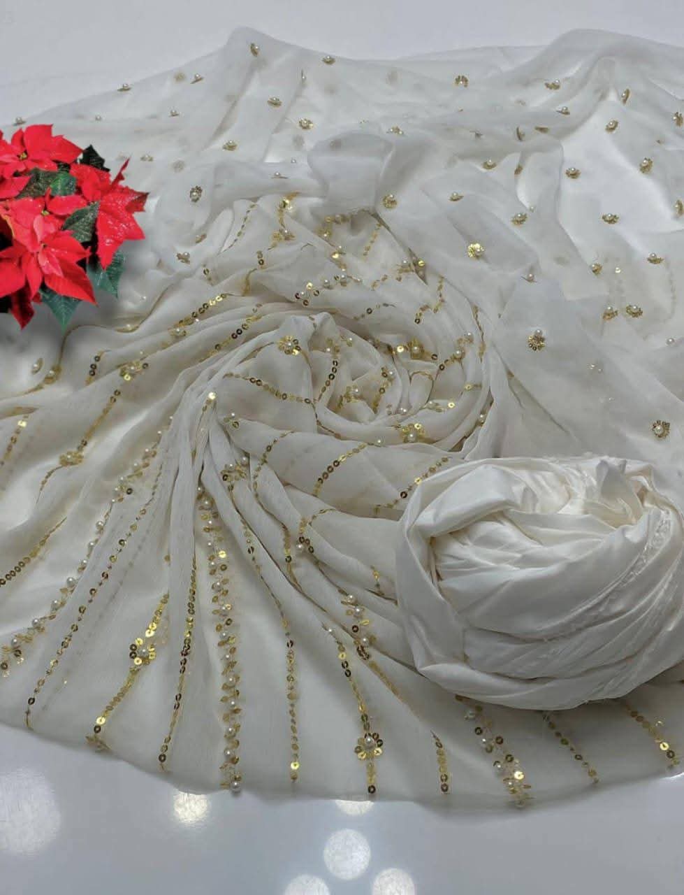 New Heavy Embroidery pearl With Beats Indian Chiffon Banarsi Collection