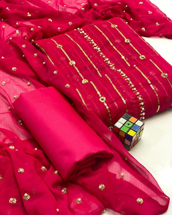 New Heavy Embroidery pearl With Beats Indian Chiffon Banarsi Collection